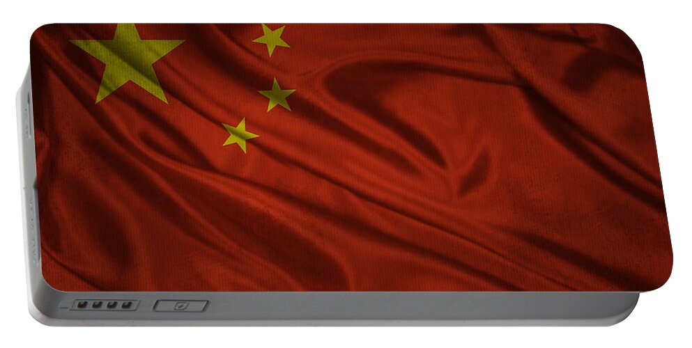 Texture Portable Battery Charger featuring the digital art Chinese flag waving on canvas by Eti Reid