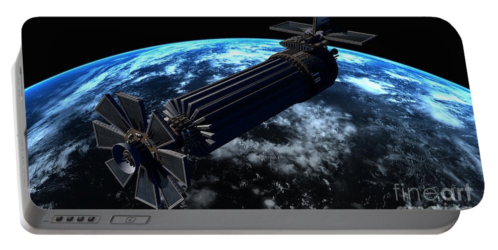 Satellite Portable Battery Charger featuring the digital art Chinese Orbital Weapons Platform by Rhys Taylor
