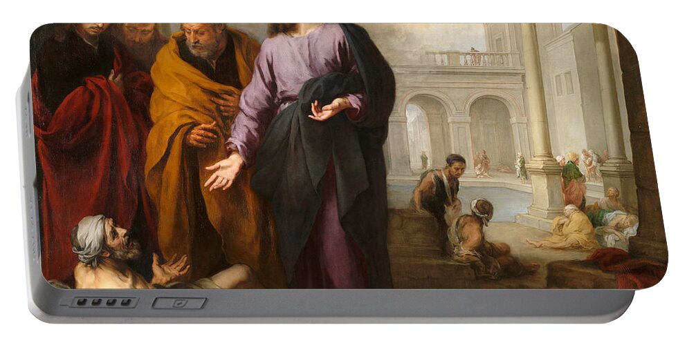 Bartolome Esteban Murillo Portable Battery Charger featuring the painting Christ healing the Paralytic at the Pool of Bethesda by Bartolome Esteban Murillo
