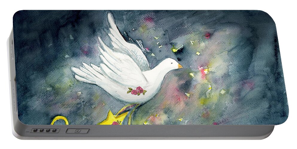 Christmas Portable Battery Charger featuring the painting Christmas Dove In Flight by Janis Lee Colon