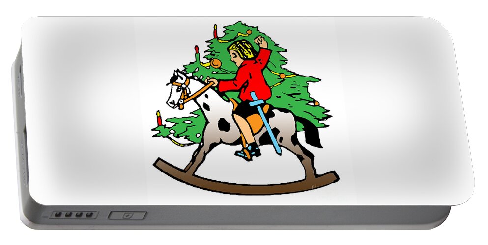 Christmas Portable Battery Charger featuring the digital art Christmas Hobby Horse by Art MacKay