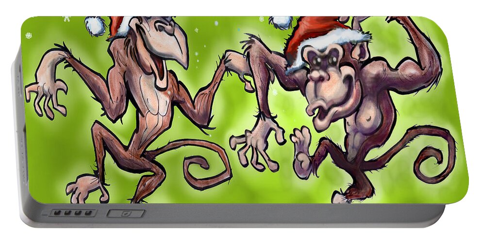 Christmas Portable Battery Charger featuring the painting Christmas Monkeys by Kevin Middleton