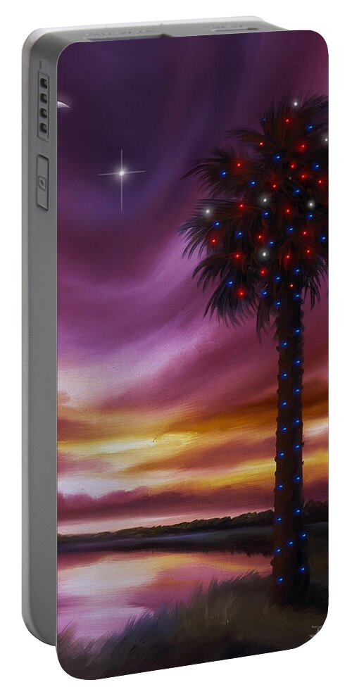 James Christopher Hill Portable Battery Charger featuring the painting Christmas Palmetto Tree by James Hill