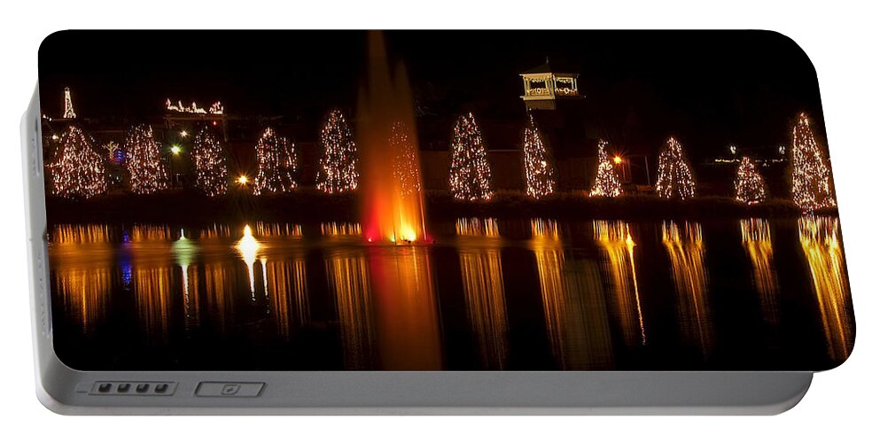 Christmas Trees Portable Battery Charger featuring the digital art Christmas Reflection - Christmas Card by Flees Photos