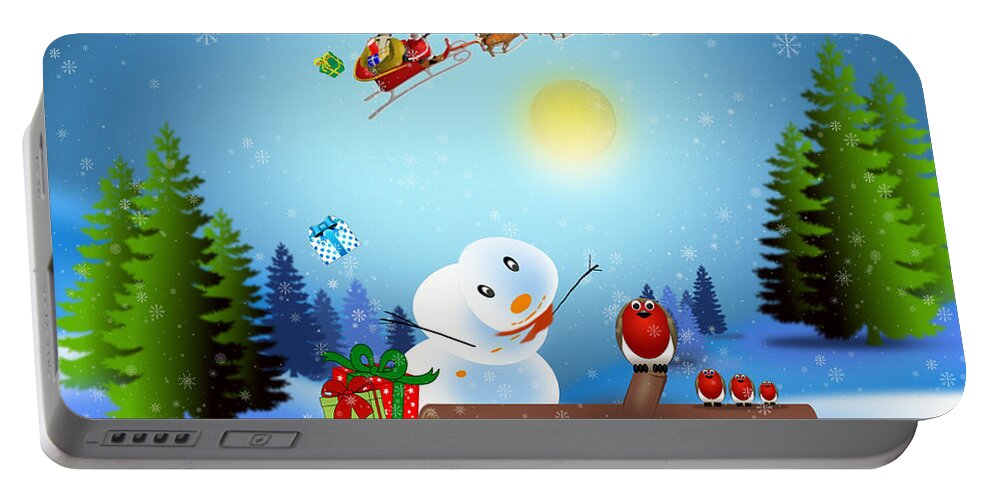 Robin Portable Battery Charger featuring the digital art Christmas Robin by Spikey Mouse Photography