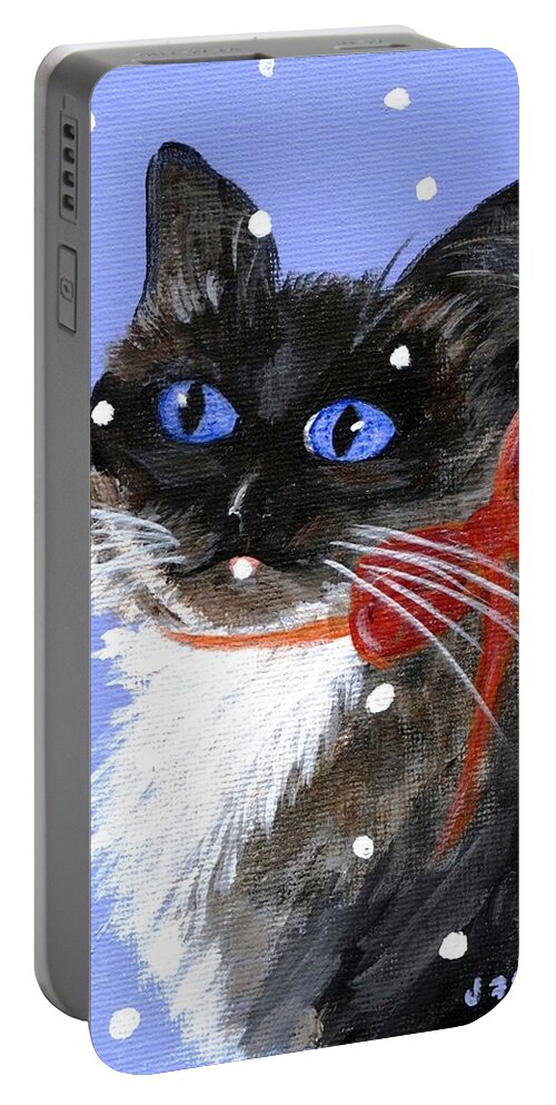 Christmas Portable Battery Charger featuring the painting Christmas Siamese by Jamie Frier