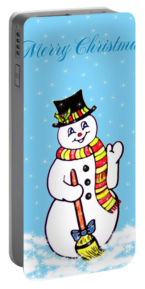 Christmas Snowman Portable Battery Charger featuring the digital art Christmas Snowman by Susan Turner Soulis
