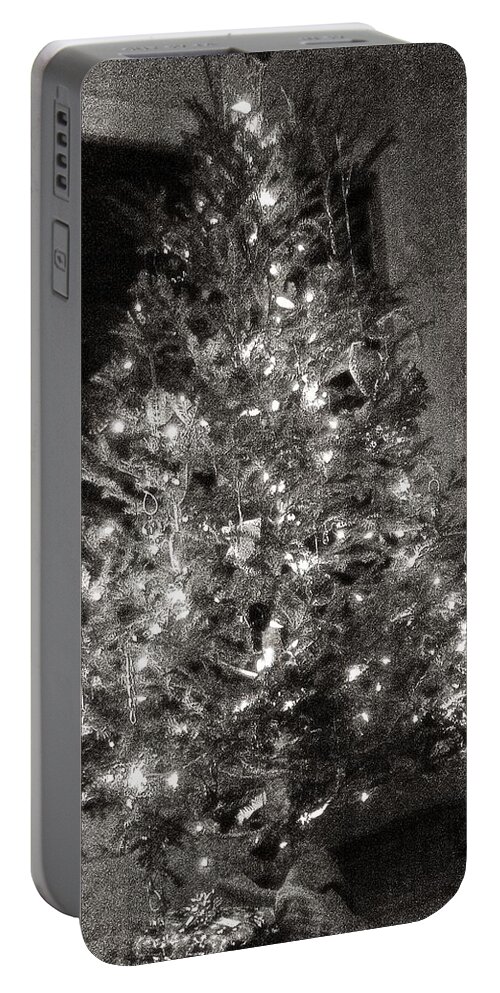 Monochrome Portable Battery Charger featuring the photograph Christmas Tree Memories, Monochrome by Carol Whaley Addassi