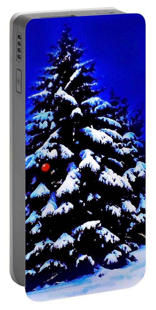 Christmas Portable Battery Charger featuring the painting Christmas Tree with Red Ball by CHAZ Daugherty