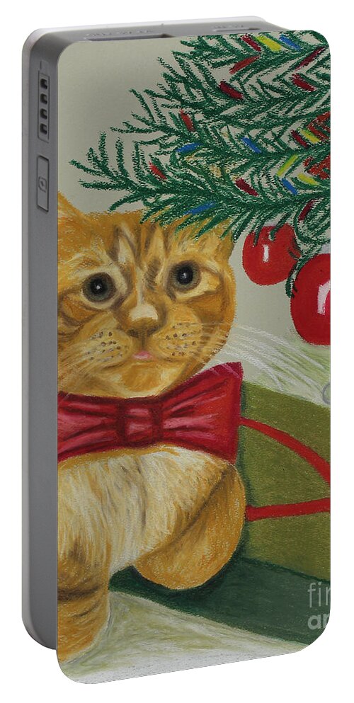 Christmas With Rufus By Annette M Stevenson Portable Battery Charger featuring the painting Christmas With Rufus by Annette M Stevenson