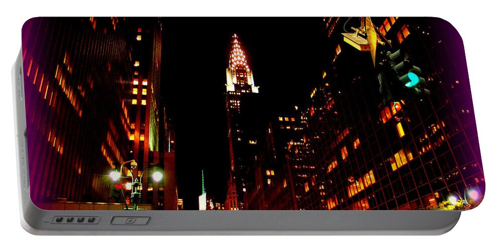 Chrysler Building Portable Battery Charger featuring the photograph Chrysler Abstract 42nd Street - The Lights Of New York by Miriam Danar