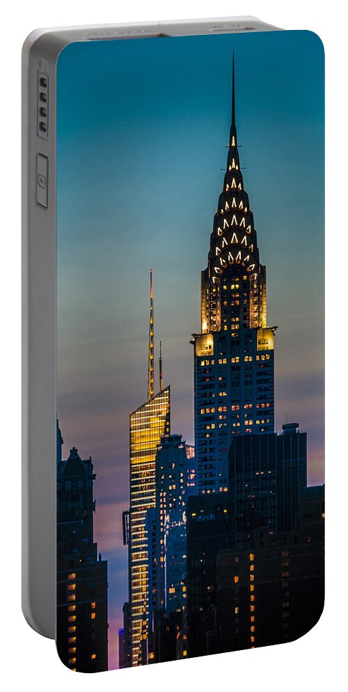 Forty Second Street Portable Battery Charger featuring the photograph Chrysler Building At Sunset by Chris Lord