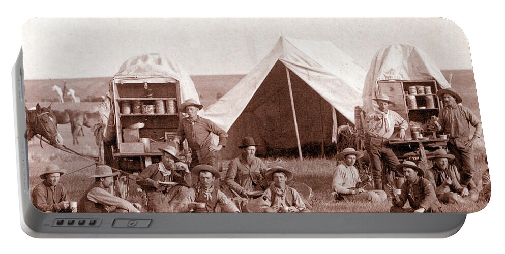 Occupation Portable Battery Charger featuring the photograph Chuckwagons And Cowboys, 1887 by Science Source