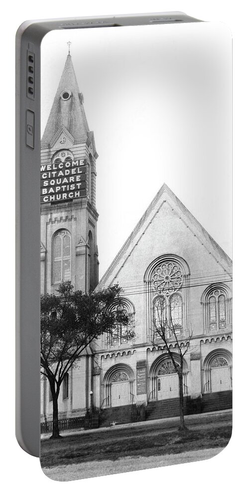 1920s Portable Battery Charger featuring the photograph Church Has Electric Signage by Underwood Archives