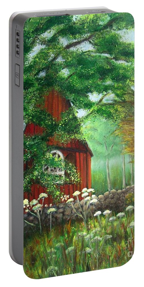 Church Portable Battery Charger featuring the painting Church in the Glen by Laurie Morgan