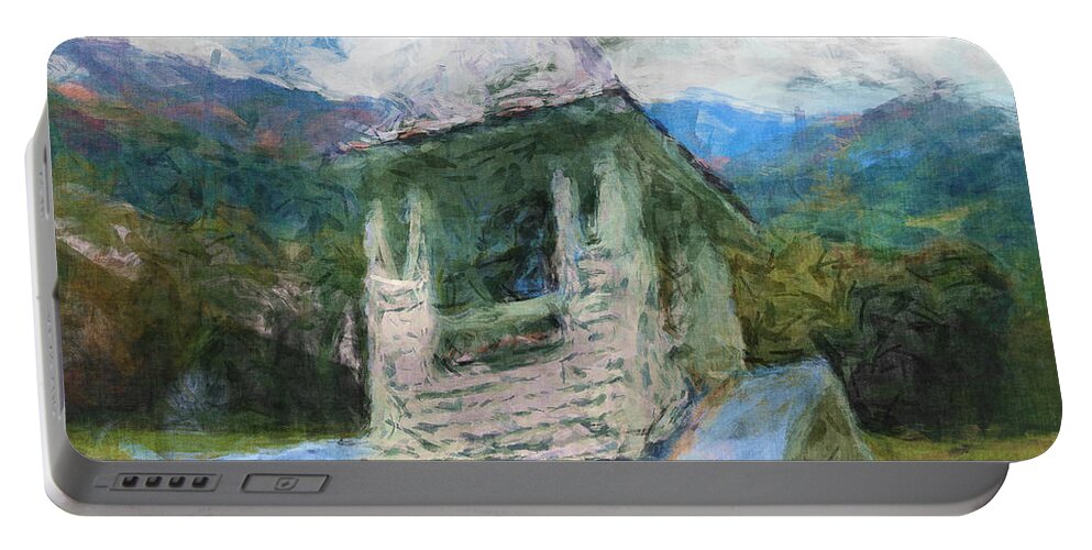 Church Portable Battery Charger featuring the digital art Church In The Mountains by Phil Perkins