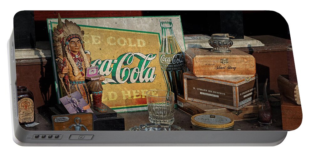 Cigar Portable Battery Charger featuring the photograph Cigar Store Window by Michael Porchik