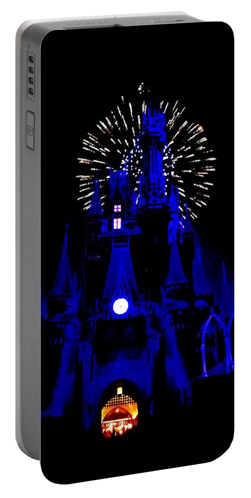 Disney Portable Battery Charger featuring the photograph Cinderella Castle Fireworks by Benjamin Yeager