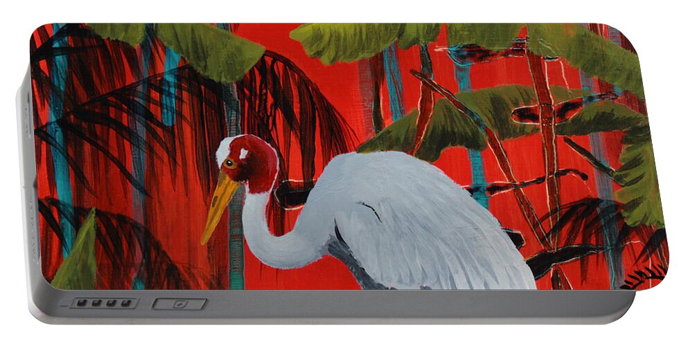 Sarus Crane Portable Battery Charger featuring the painting Cinnabar Nights of Love 2 by Jaime Haney