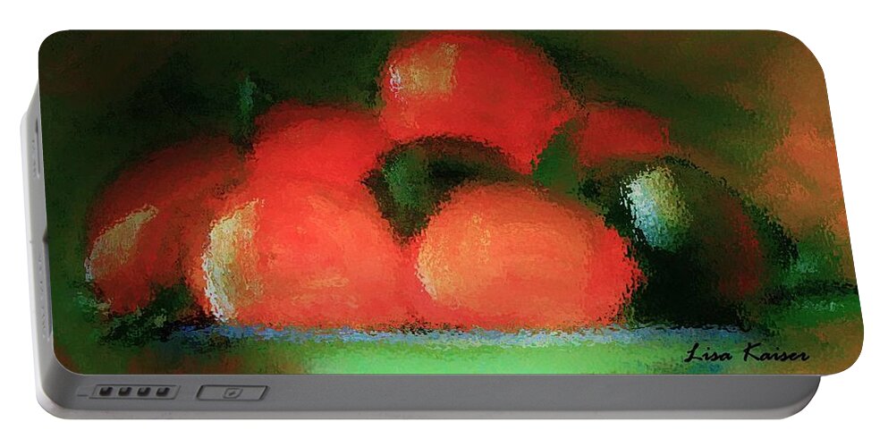 Fruit Portable Battery Charger featuring the painting Citrus In Pottery Bowl by Lisa Kaiser