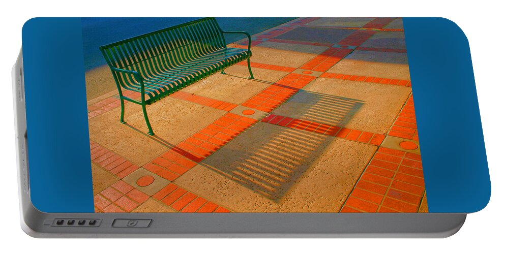 Bench Portable Battery Charger featuring the photograph City Bench Still Life by Ben and Raisa Gertsberg