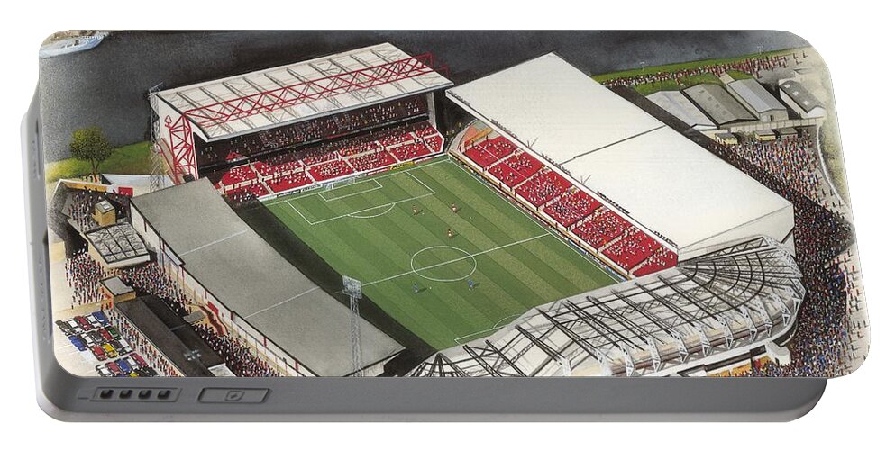Art Portable Battery Charger featuring the painting City Ground - Nottingham Forest by Kevin Fletcher