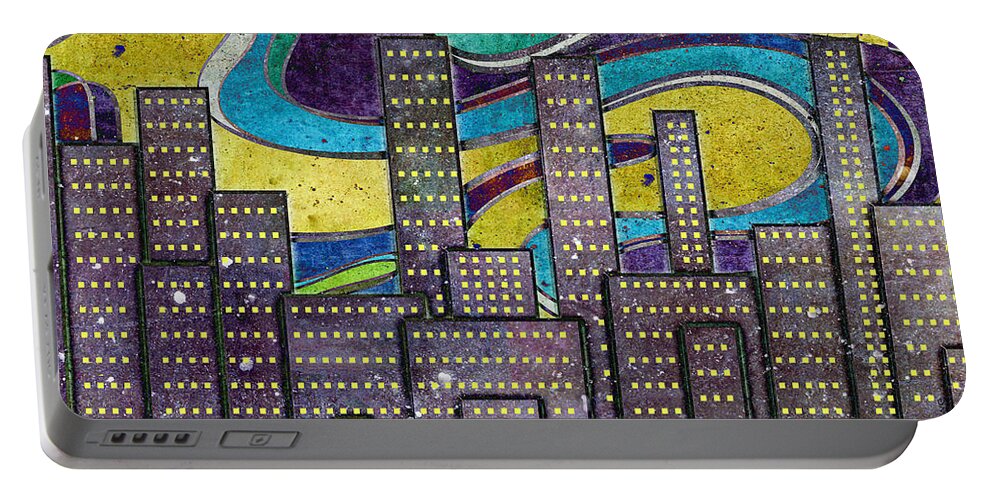 City Portable Battery Charger featuring the digital art City Lights by Shawna Rowe