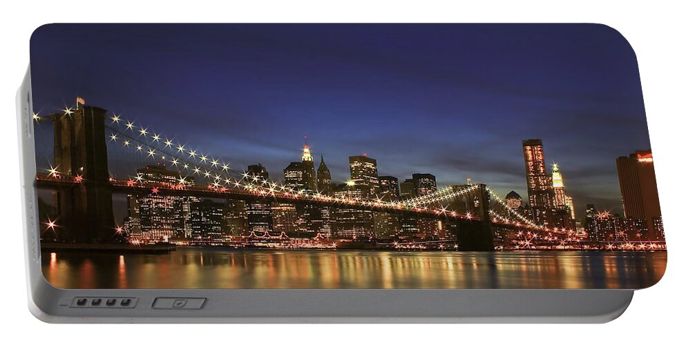 Bridge Portable Battery Charger featuring the photograph City of Lights by Evelina Kremsdorf