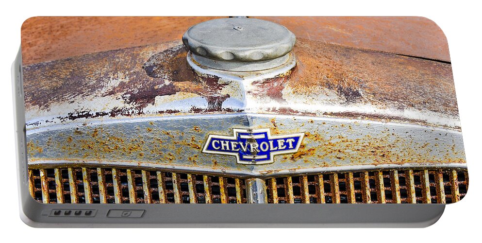 Chevrolet Portable Battery Charger featuring the photograph Classic Chevy Hood by Carolyn Marshall
