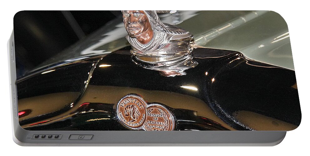 Vintage 1930�s Pontiac Car Hood Ornament Portable Battery Charger featuring the photograph Classic Vintage Pontiac 1930 Hood Ornament Car Fine Art Photography Print by Jerry Cowart