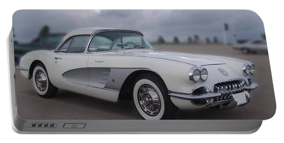 Cars Portable Battery Charger featuring the photograph Classic White Corvette by Chris Thomas