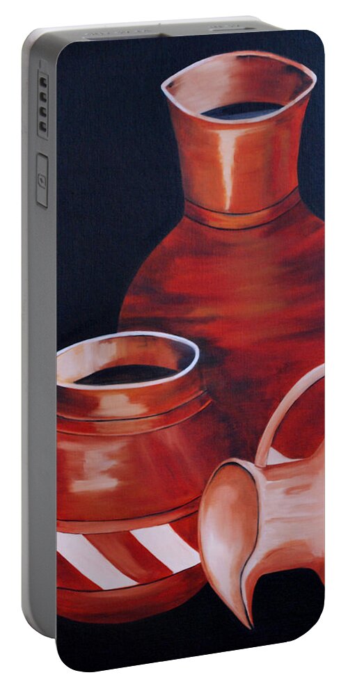 Oil Portable Battery Charger featuring the painting Clay Pots by Sonali Kukreja