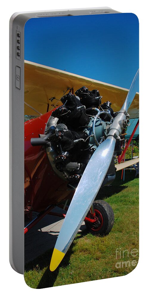 Radial Engine Bplane Propellor Airfield Aerodrome Hampton 7b3 New Hampshire Portable Battery Charger featuring the photograph Clear Prop by Richard Gibb
