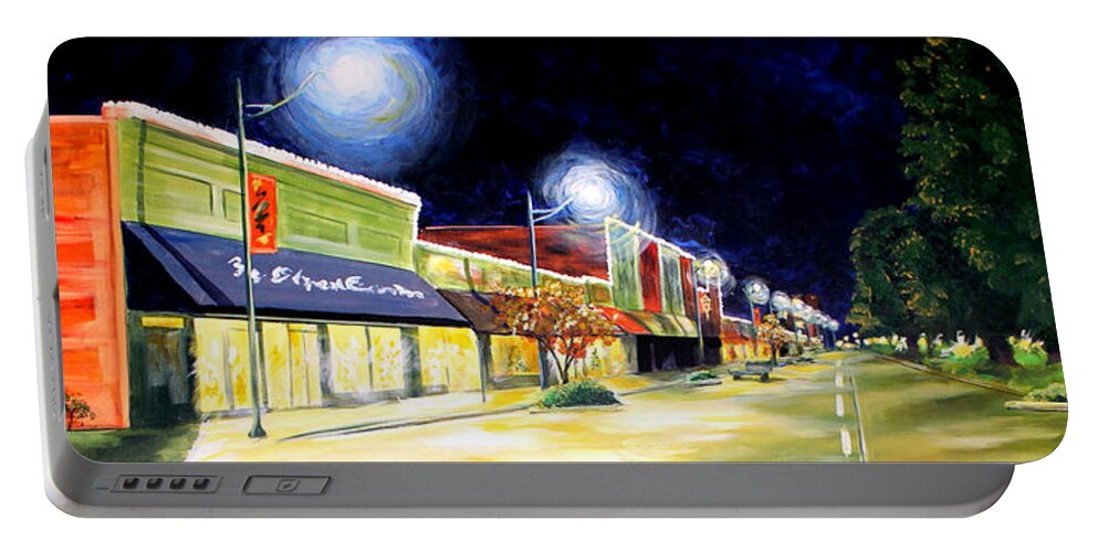 Cleveland Mississippi Portable Battery Charger featuring the painting Cleveland Mississippi at Night by Karl Wagner