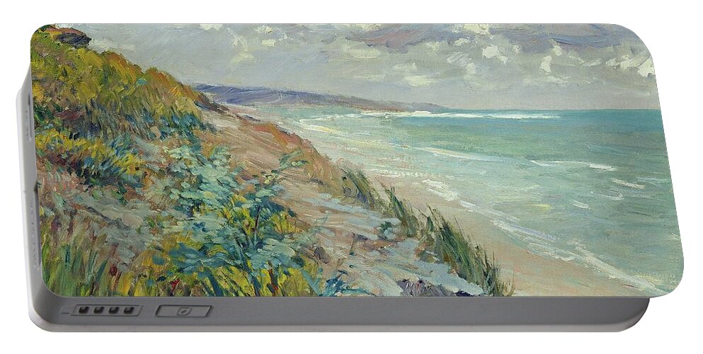 Beach Portable Battery Charger featuring the painting Cliffs by the sea at Trouville by Gustave Caillebotte