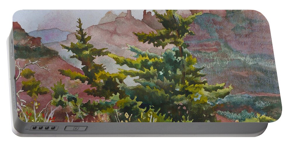 Pine Tree Painting Portable Battery Charger featuring the painting Cliffs Near Sedona by Anne Gifford