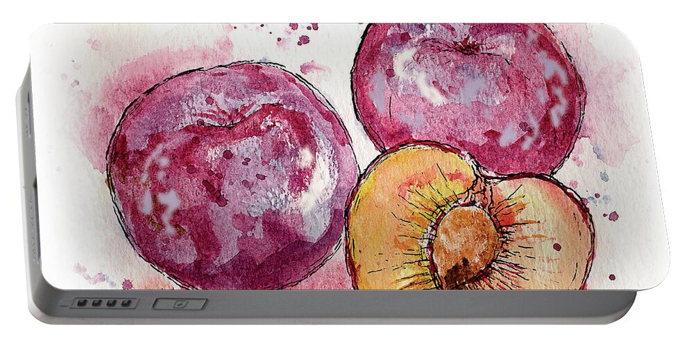 Art Portable Battery Charger featuring the painting Close Up Of Three Plums by Ikon Ikon Images