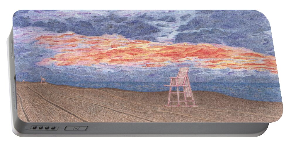 Beach Portable Battery Charger featuring the drawing Closed for the Season by Diana Hrabosky