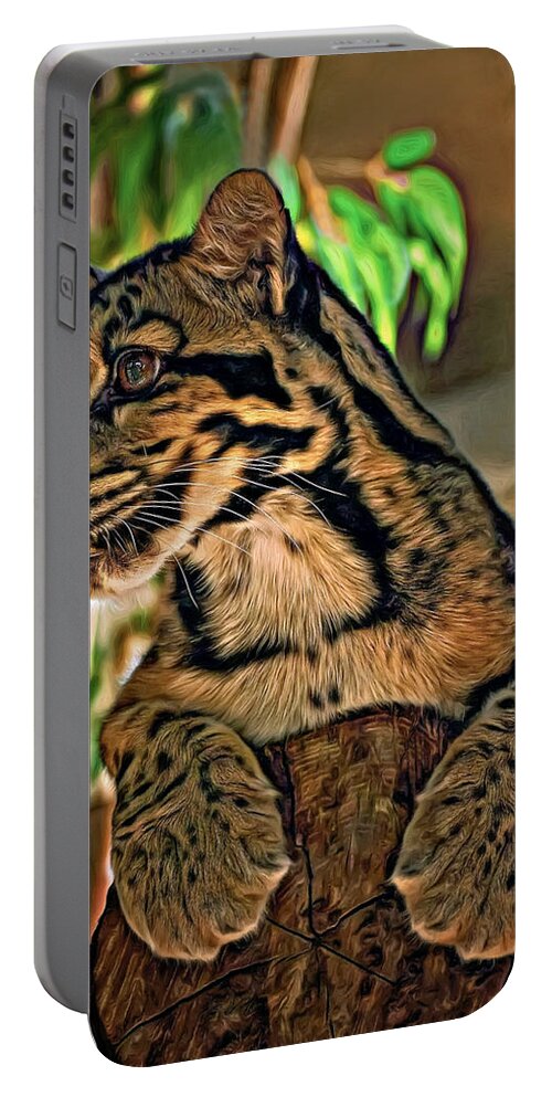 Clouded Leopard Portable Battery Charger featuring the photograph Clouded Leopard - Paint by Steve Harrington
