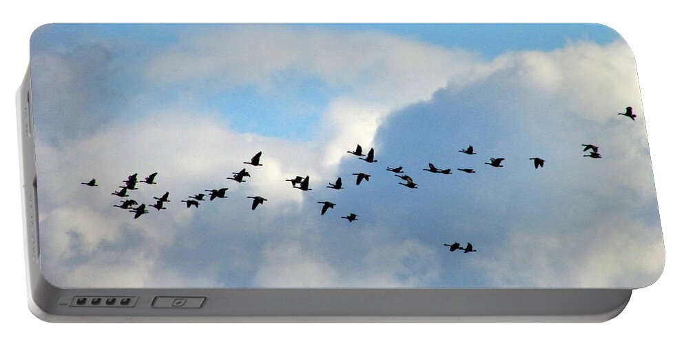 Geese Portable Battery Charger featuring the photograph Clouds and Migration by Kimberly Mackowski