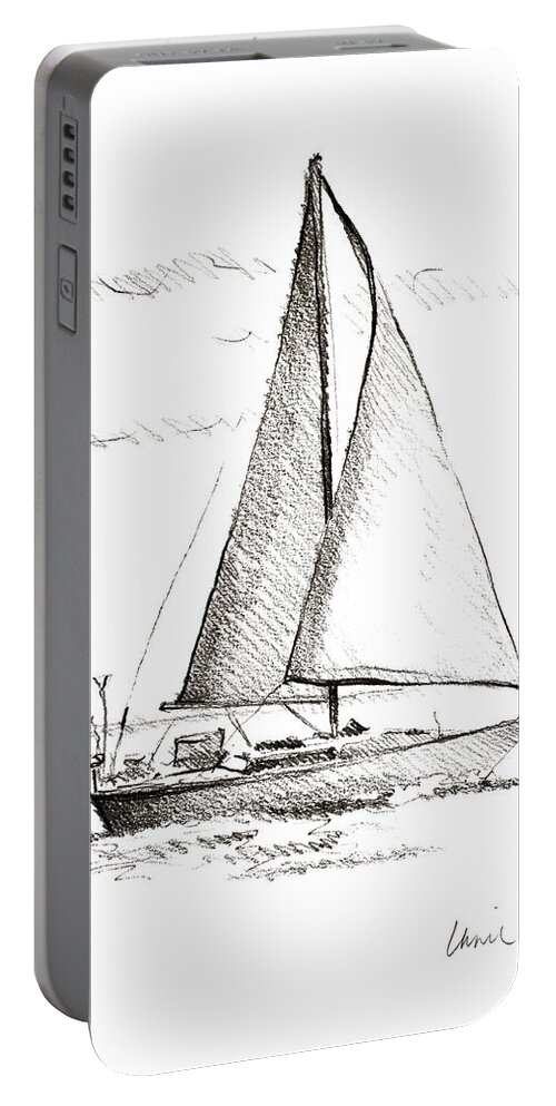 Coastal Portable Battery Charger featuring the drawing Coastal Boat Sketch I by Lanie Loreth