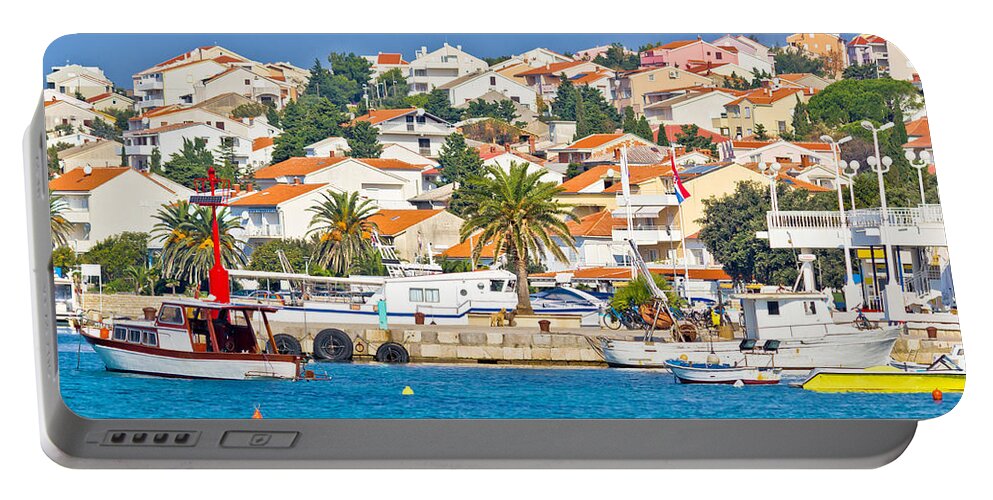 Croatia Portable Battery Charger featuring the photograph Coastal town of Novalja waterfront view by Brch Photography