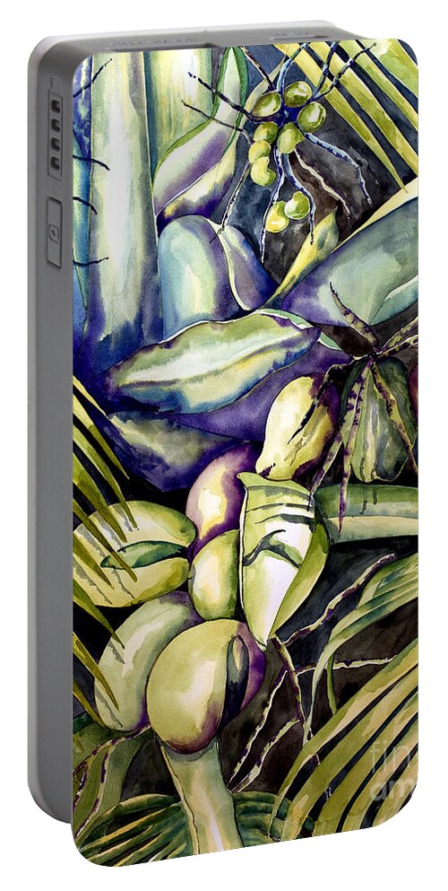 Coconuts Portable Battery Charger featuring the painting Coconuts by Kandyce Waltensperger