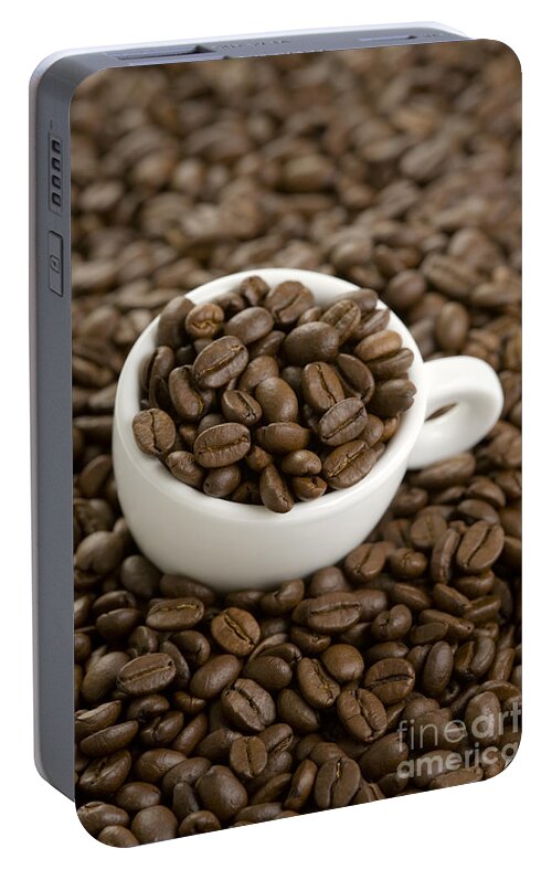 Coffee Portable Battery Charger featuring the photograph Coffe Beans And Coffee Cup by Lee Avison