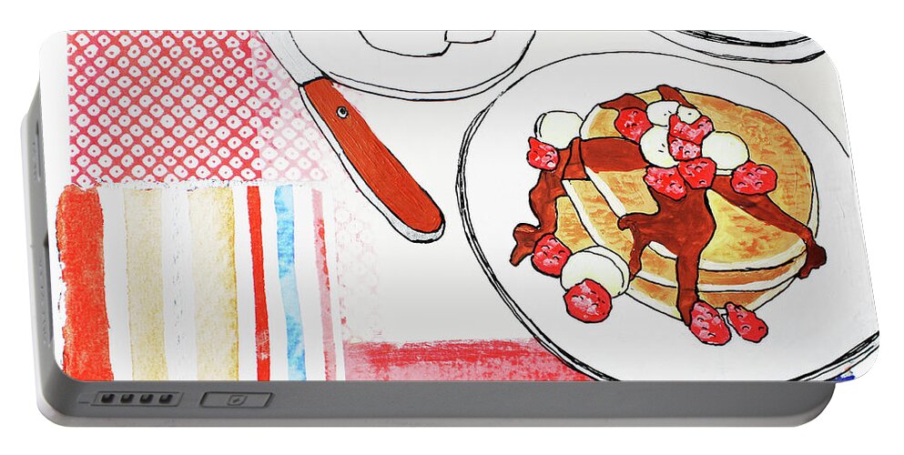 Beverage Portable Battery Charger featuring the photograph Coffee And Pancakes With Fruit On Table by Ikon Ikon Images