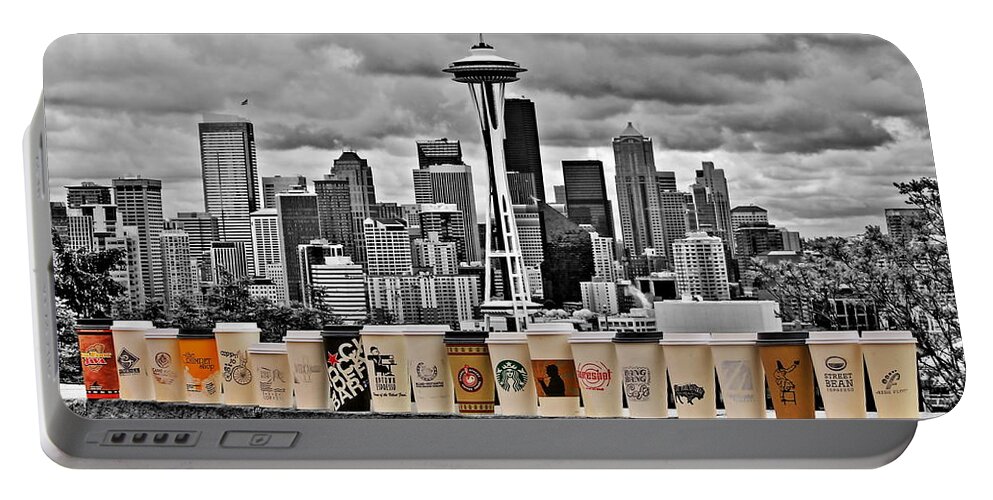 Seattle Portable Battery Charger featuring the photograph Coffee Capital by Benjamin Yeager