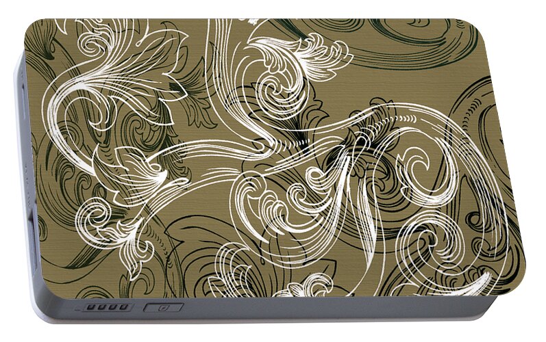 Flowers Portable Battery Charger featuring the digital art Coffee Flowers 2 Olive by Angelina Tamez