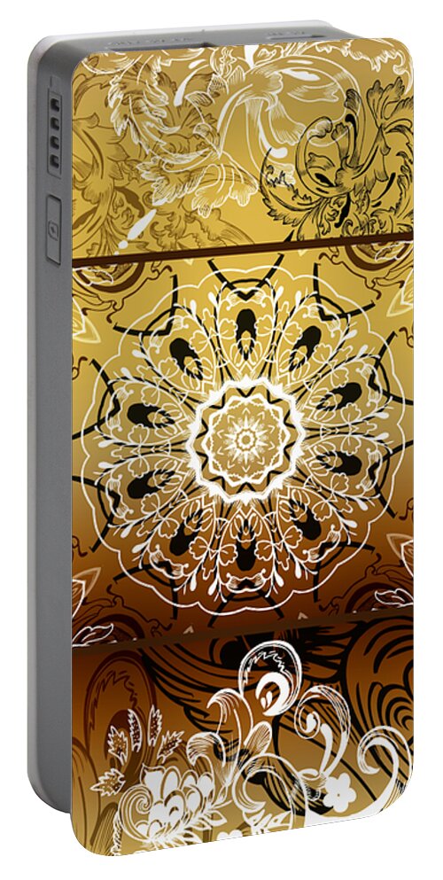 Intricate Portable Battery Charger featuring the digital art Coffee Flowers Calypso Triptych 3 Vertical by Angelina Tamez