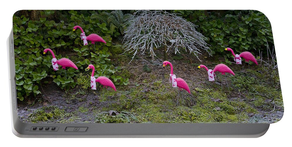 Wall Art Portable Battery Charger featuring the photograph Cold Pink Flamingos by Ron Roberts
