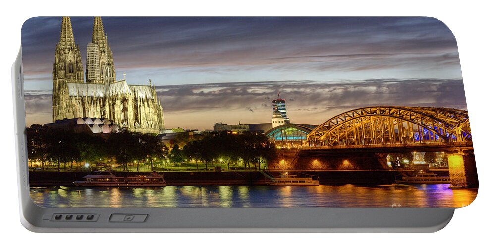 Cologne Portable Battery Charger featuring the photograph Cologne Cathedral with Rhine Riverside by Heiko Koehrer-Wagner